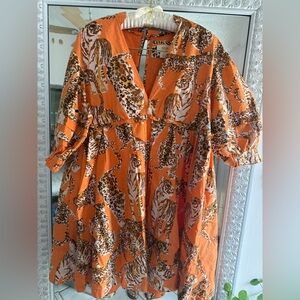 Anthropologie  Maeve Vibrant Orange Animal Print Mini Dress NWOT